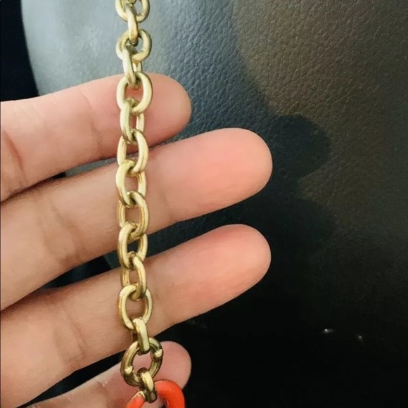 Long orange enamel link chain necklace - Picture 3 of 8